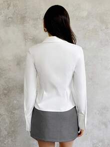 SHEIN LUNE Áo cánh nữ thời trang Hồng Kông ôm eo, dáng ôm thanh lịch, thường ngày, mùa thu - trắng - Xem 2