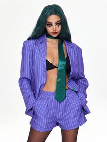 ROMWE Avant 万圣节 COSPLAY 小丑服装套装短裤套装（含领带） - 紫色 - 查看 5