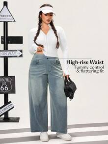Flexra Plus Size High Stretch Knit Wide Leg Boyfriend Jeans - Dusty Blue - View 3