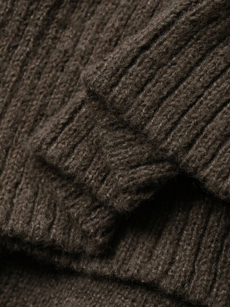 Young Girl Casual Daily Simple Solid Color Drop Shoulder Loose Cuffed Sleeve Split Hem Pullover Sweater And Wide Leg Sweater Pants Set, Autumn/Winter