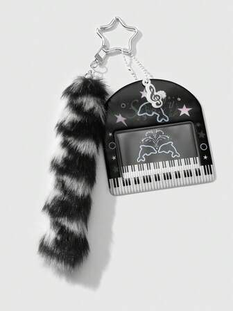 Grunge Punk 1 pezzo Stile gotico vintage dolce Y2K, coda finta in peluche grigio con stampa leopardata, fiocco in pelle a forma di cuore, portacard in rete di filo di stelle CCB, ciondolo fai-da-te per borsa o portachiavi, adatto per impiegati, studenti e uso quotidiano, regalo per vacanze, Ognissanti