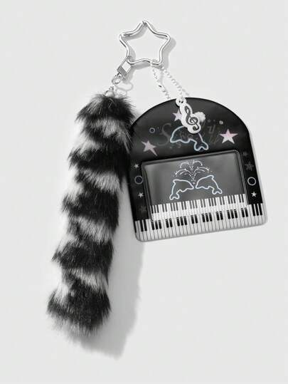 Grunge Punk 1 pièce Style gothique vintage doux Y2K, queue en peluche grise imprimée léopard, nœud papillon en cuir en forme de cœur, porte-cartes en dentelle de fil de réseau en étoile CCB, pendentif de sac porte-clés DIY, convient pour les employés de bureau, les étudiants et le port quotidien, cadeau de vacances, Halloween