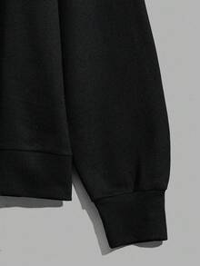 EURMUSE Plus Size 100% Cotton Men's Smile Embroidered Fitted Hoodie - Black - View 3