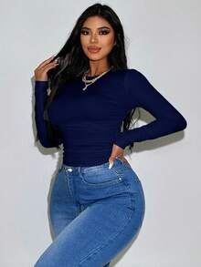 Zolique Damen Einfarbiges minimalistisches T-Shirt mit rundem Ausschnitt und kurzen Ärmeln