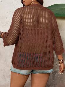 SHEIN VCAY 2025 Loose Hollow Out Knit Cover Up For Women, Lightweight, Casual Style, Summer Shawl In Fall/Winter - Chocolate Brown - View 2