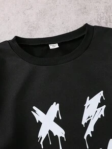 PAVTROS Costume de survêtement imprimé drôle dans le style décontracté universitaire pour adolescents garçons, convenant pour l'école, les sorties décontractées, les sports - Noir - Voir 7