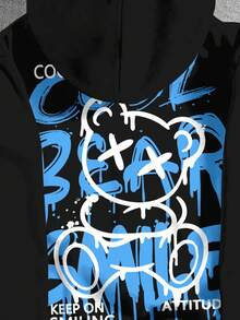 SHEIN Bolty 青少年男童休闲简约 Y2K 风格涂鸦手绘嘻哈运动街头卡通图案宽松加厚卫衣，适合秋冬季穿着 - 黑色 - 查看 5