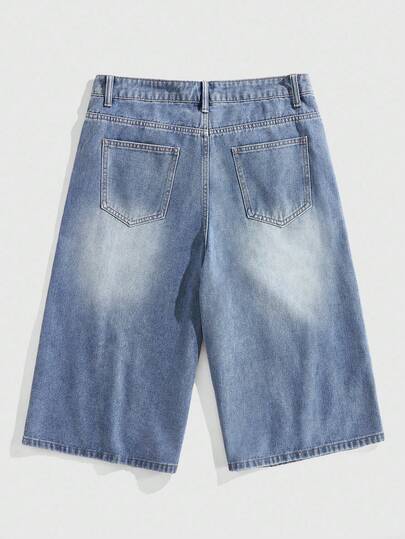 Street Life Jeans décontractés à jambe large, 7/8 longueur, avec broderie florale et décoration de strass pour hommes