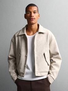 SUMWON 大学风格纽扣前夹克经典美式学院风休闲时尚外套休闲日常穿着现代简约男装 - 杏色 - 查看 4