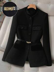 GlowEve CURVE Blazer Lengan Panjang Minimalis Warna Polos Ukuran Besar, Pakaian Sehari-hari untuk Wanita di Musim Gugur - Hitam - View 1