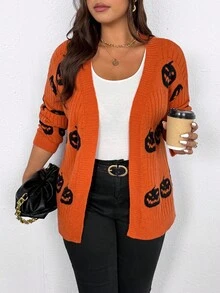 SHEIN PETITE CURVE Halloween Plus Size Cardigans Winter Fall Autumn - Multicolor - View 7