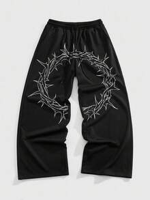 ROMWE MEN Goth Men's Casual Loose Pocket Drawstring Waist Sweatpants - Black - View 1