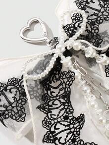 ROMWE Kawaii 1 件 Y2K 风格手工串珠钥匙扣，配人造珍珠、黑白蕾丝蝴蝶结、心形、星形吊坠装饰，复古哥特式时尚配饰，适合女士、女孩日常穿着、节日礼物、万圣节 - 多色-23 - 查看 6