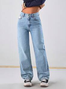 EURMUSE Women's Light Color Mid Waist Casual Denim Style - Medium Wash - View 4