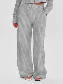 MUSERA 修身中腰细条纹直筒裤，优雅商务休闲风，适合度假、秋冬、工作、办公室、约会、外出、返校、婚礼宾客等各种场合，打造可爱日常胶囊衣橱，春夏皆宜。 - 灰色 - 查看 3