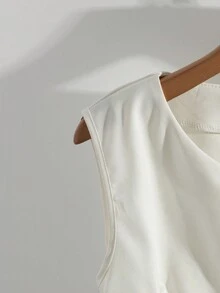 Franclia 不对称领口拼色蝴蝶结开衩女式迷你连衣裙 - 杏色 - 查看 4