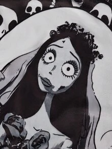 Corpse Bride X SHEIN 1 件新娘印花法兰绒厚毯，柔软温暖的黑色毯子，不掉毛，多种尺寸可选，适合沙发、床、午睡 - 黑色 - 查看 5