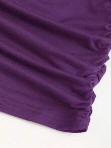 Sweetra 黑色低胸露背系带无袖性感紧身迷你连衣裙 - 紫色 - 查看 3