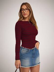 SHEIN Forever 21 Women's Casual Striped Print Long Sleeve T-Shirt