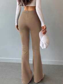 EURMUSE High-Waisted Flared Leg Pants - Mocha Brown - View 2