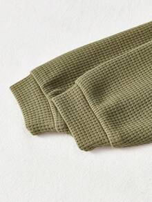 Cozy Pixies 2pcs/Set Unisex Baby Girl Solid Dropped Shoulder Hooded Sweatshirt And Flare Leg Pants Outfit - Army Green - View 5