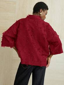 Aveloria Modichic 3/4 Sleeve Olive Green Shirt, Simple Cut, Loose Fit, Classic Collar, Comfortable To Wear - Red - View 2