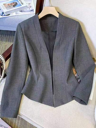 Franclia 女士优雅通勤V领短款长袖外套，适合秋季、冬季等各种场合，优雅时尚，休闲通勤、商务办公、日常休闲百搭，尽显气质，都市教师职业装。