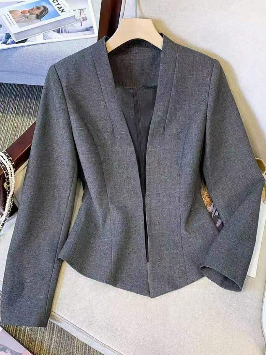 Franclia 女士优雅通勤V领短款长袖外套，适合秋季、冬季等各种场合，优雅时尚，休闲通勤、商务办公、日常休闲百搭，尽显气质，都市教师职业装。