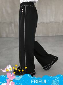 FRIFUL SHEIN X Care Bears Quần dài họa tiết gấu bo gấu cạp chun rộng rãi cho nữ - màu đen - Xem 5