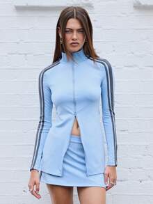 COUREZ Veste de survêtement à rayures latérales à manches longues / Vêtements femme Y2K pour l'automne Vêtements d'automne Hauts mignons Sortie Top Veste d'hiver Ensemble de sport femme Vêtements de sport