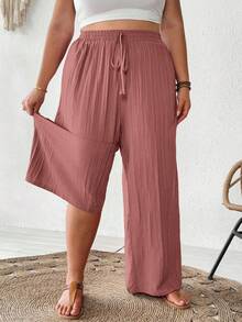 SHEIN CURVE+ Damen Große Größen Sommer Lässig Beach Outfits, Mode Business Pendler Elegante Weite Hosen mit Taschen, Lotus Rosa, Sommerhosen Sommer/Land/Strandurlaub Outfits/Strandoutfits/Strandmode