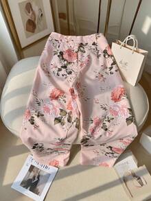 SHEIN LUNE 女士优雅花卉印花办公室裤 - 粉色 - 查看 2