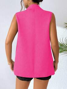 EMERY ROSE Solid Color Front Button Business Casual Lightweight Sleeveless Suit Vest Formal Clothing - Hot Pink - View 2