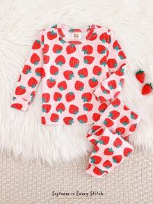 Cozy Pixies Set pigiama aderente per neonata, top a girocollo a maniche lunghe e pantaloni in maglia morbida con stampa di frutta
