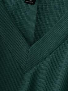 EMERY ROSE Plus Size Casual Solid Color Loose T-Shirt, Autumn - Dark Green - View 4