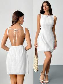 SHEIN Tall 女士时尚白色休闲连衣裙，适合日常穿着、度假、聚会、高腰版 - 白色 - 查看 6