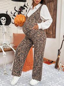 SHEIN 2-Piece Maternity Fashion Striped Shirt And Jumpsuit Set Maternity Two-Piece Set Autumn Halloween Costume - Multicolor - View 5