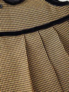 PrepCrw 1 件年轻女孩优雅学院风休闲都市可爱黑领黑黄千鸟格无袖连衣裙，适合外出、聚会、返校、秋冬 - 彩色 - 查看 7