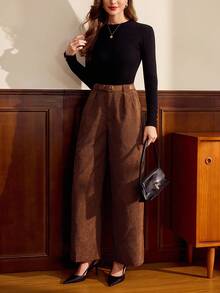 Vintamour Vintage Elegant Women's Pants With Pockets And Belt Corduroy Casual Pants For Work And Vacation For Women For Women For Women For Women For Women Christmas Women's Christmas For Women Saudi National Day Brown Pants New Year Spring - Brown - View 7