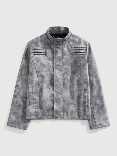 Street Life Men's Retro Distressed Stand Collar Jacket, Fall Winter