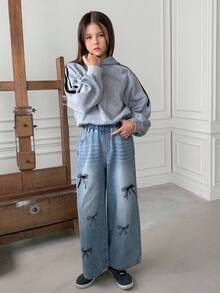 DAZY Tween Girl Bow Print Denim Jeans Fall, Winter