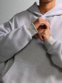 SUMWON 超大骷髅肋骨连帽衫，撞色袖子，打造哥特街头风，INS 热销款式，假日必备，舒适厚实面料，极致保暖，纯色 - 淺灰色 - 查看 4