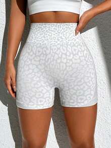Easithlete 3 件套女式豹纹跑步、健身、瑜伽、运动短裤健身短裤 3 件套高腰短裤收腹氨纶短裤收腹女式高腰无缝健身短裤 - 彩色 - 查看 2