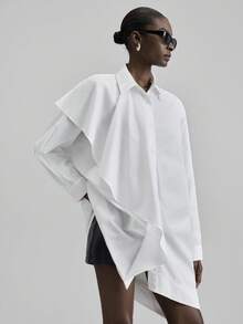 Ontre Camicia bianca oversize asimmetrica da donna, manica lunga, stile urbano alla moda minimalista e confortevole, adatta per casual, business, pendolarismo, stagione back to school, nuovo arrivo 2025