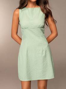 Avantive Váy ngắn đi biển họa tiết sọc chữ A không tay mùa hè mới dành cho nữ - màu xanh lá - Xem 3