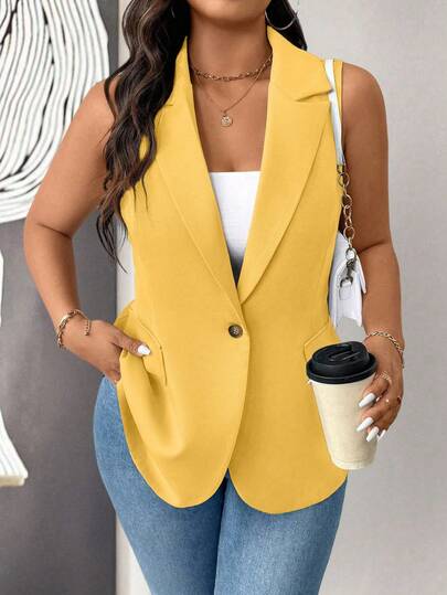 Elenzga Plus Size Women Thin Casual Minimalist Sleeveless Blazer