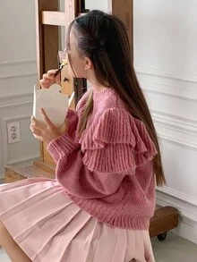 DAZY 青少年女孩日常休闲毛衣，秋季 - 粉色 - 查看 1