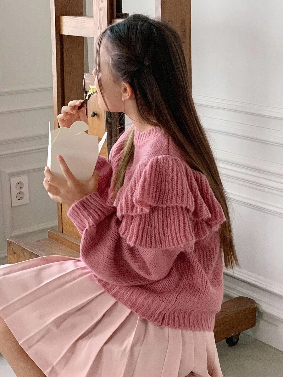 DAZY 青少年女孩日常休闲毛衣，秋季 - 粉色 - 查看 1
