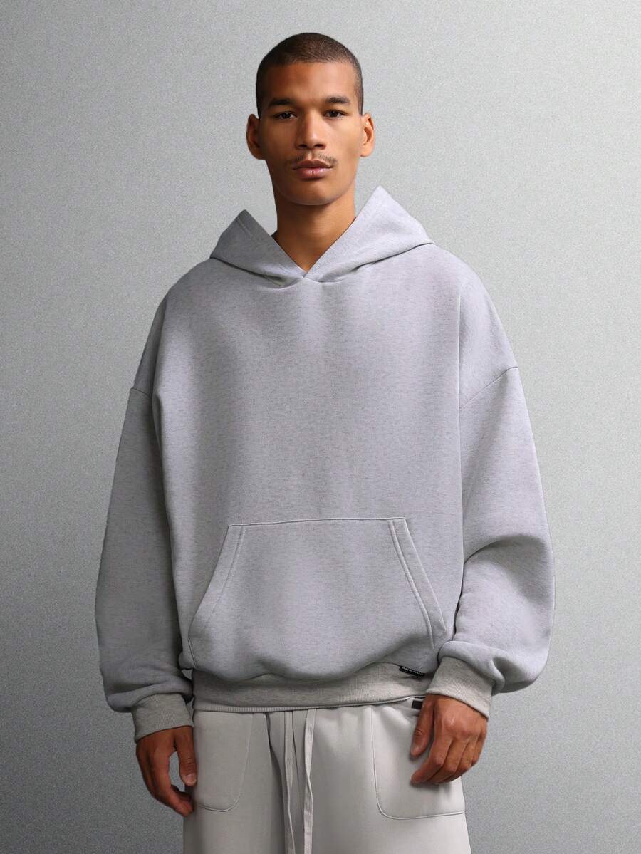 SUMWON 超大骷髅肋骨连帽衫，撞色袖子，打造哥特街头风，INS 热销款式，假日必备，舒适厚实面料，极致保暖，纯色 - 淺灰色 - 查看 1