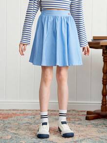 Joliand Joliand 1 件青少年女孩优雅都市可爱蓝色迷你裙，适合休闲、日常、郊游、居家、海滩、夏季 - 藍色 - 查看 3